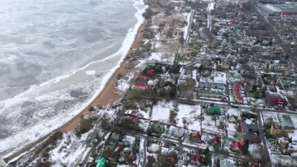 Vue Aérienne Chalets Dans Village Russe Golfe Gelé Finlande Vol — Video