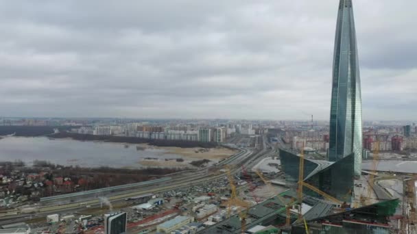 Petersburg Russia March 2020 Aerial View Skyscraper Lakhta Center Construction — Stock Video