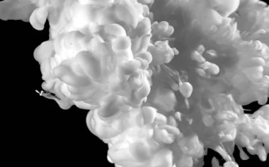 Siyah arka planda beyaz suluboya mürekkep. Kozmik büyü geçmişi. Beyaz soyut arka plan. Havalı trend ekran koruyucu.