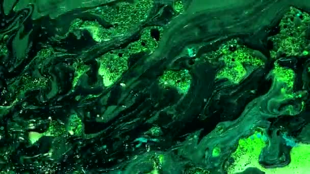 Grüne Und Schwarze Aquarellfarbe Wasser Mit Futuristischer Trend Hintergrund Planeten — Stockvideo
