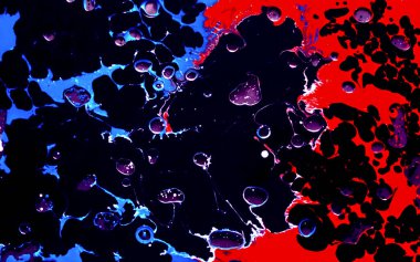 Mavi, siyah ve turuncu suluboya mürekkep yağlı suda. Havalı trend ekran koruyucu. Soyut trend arkaplanı.