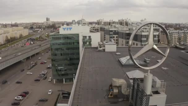 Petersburg Russia April 2020 Aerial View Logo Official Mercedes Benz — Stock Video