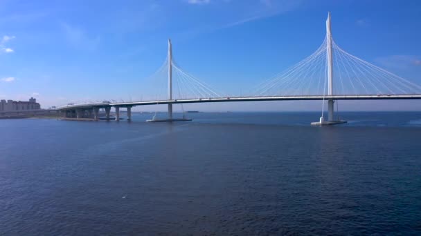 Vue Aérienne Pont Sur Fairway Petrovsky Diamètre Ouest Grande Vitesse — Video