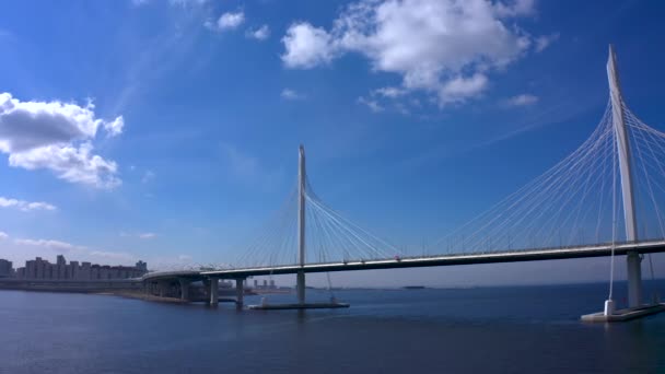 Vue Aérienne Pont Sur Fairway Petrovsky Diamètre Ouest Grande Vitesse — Video