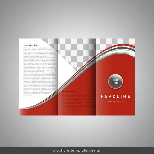 Business trifold brochure template design. Wavy lines background and world map infographic element. Place for photo. — Stock Vector