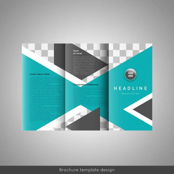 Business trifold brochure template design. Wavy lines background and world map infographic element. Place for photo. — Stock Vector