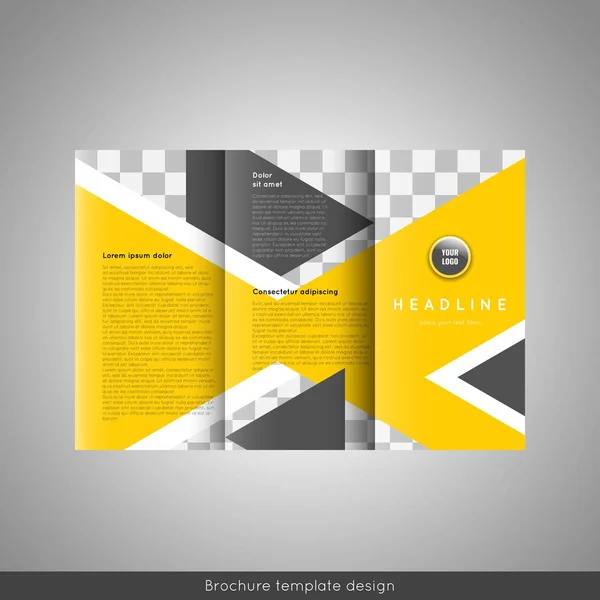 Business trifold brochure template design. Wavy lines background and world map infographic element. Place for photo. — Stock Vector