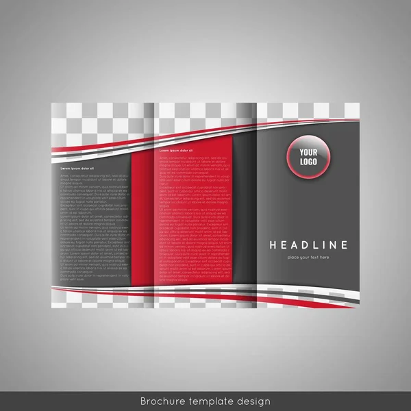 Business trifold brochure template design. Wavy lines background and world map infographic element. Place for photo. — Stock Vector