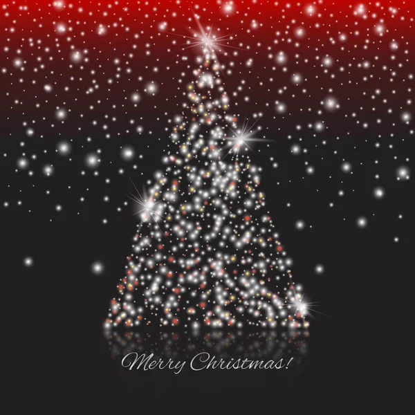 ¡Feliz Navidad! Árbol de Navidad brillante de guirnaldas sobre un fondo negro — Vector de stock