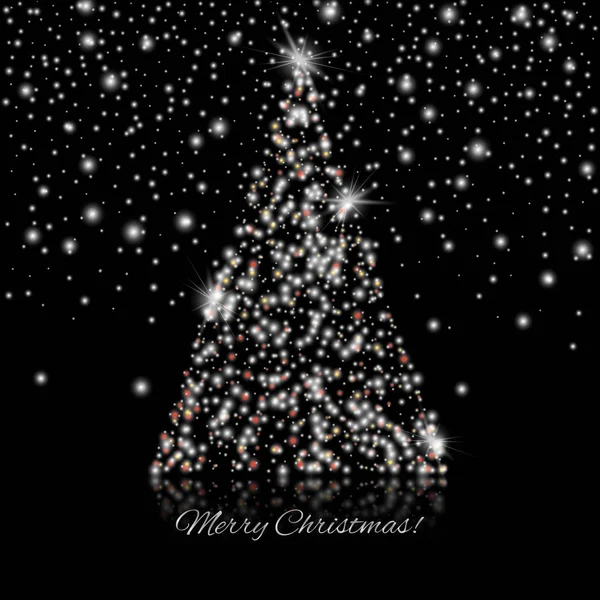 ¡Feliz Navidad! Árbol de Navidad brillante de guirnaldas sobre un fondo negro — Vector de stock