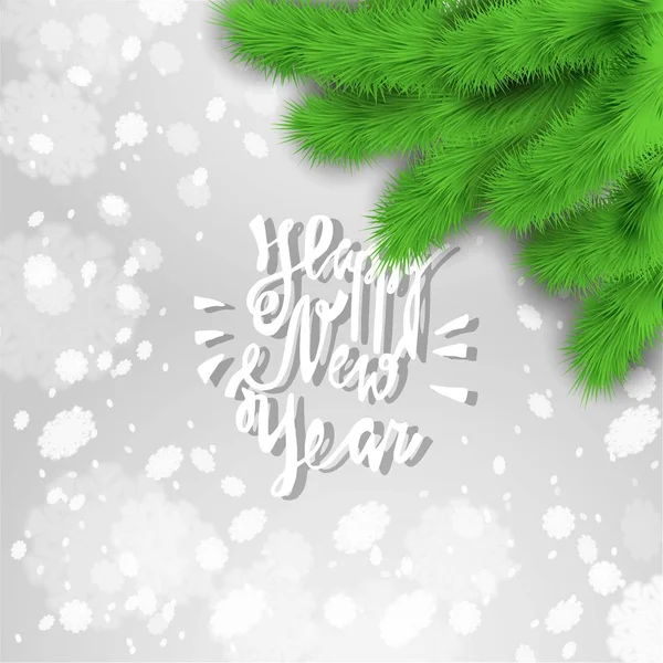 ¡Feliz Año Nuevo! Ramas de abeto y copos de nieve fondo abstracto . — Vector de stock