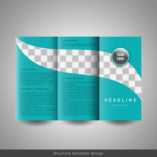 Corporate tri-fold business brochure template. With company logo and place for photo. — Stock Vector