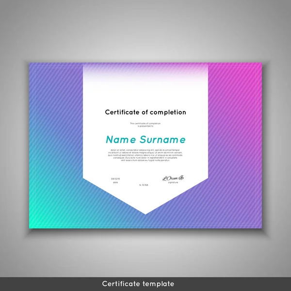 Certificate of completion - appreciation, achievement, graduation, diploma or award with funny geometrical scandinavian pattern with lines. — Stock Vector