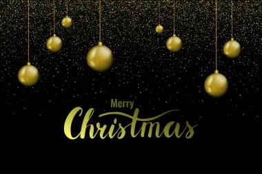 Neşeli Noel el Noel topları ve ışıklar arka plan yazı
