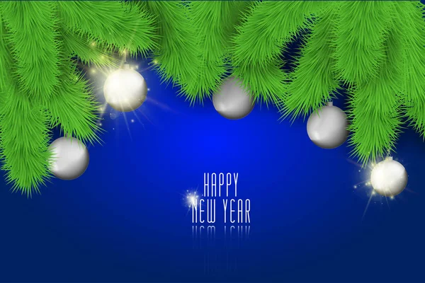 Feliz Ano Novo fundo com bolas de Natal e luzes — Vetor de Stock