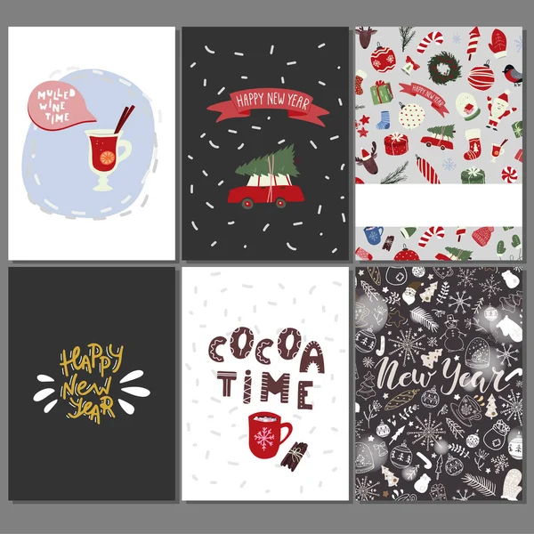 Різдвяні вітальні листівки набір з елементами дизайну зимових свят . — стоковий вектор