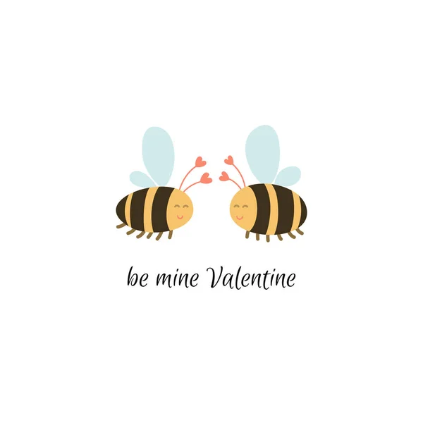 Bądź Moją Walentynką Ręcznie Rysowane Słodkie Pszczoły Miłości Szablon Kartki — Wektor stockowy