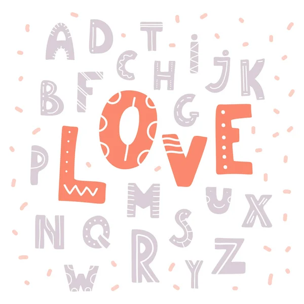 Alphabet amour mignon dessiné à la main — Image vectorielle
