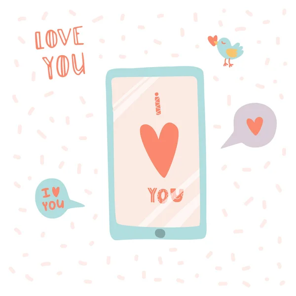 Seni seviyorum. Smartphone mesaj ile el karikatür tarzı çizilmiş. — Stok Vektör