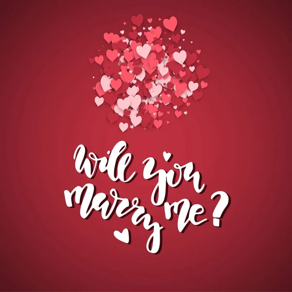 ¿Quieres casarte conmigo? Letras dibujadas a mano en el fondo del corazón. Tarjeta romántica de San Valentín — Archivo Imágenes Vectoriales