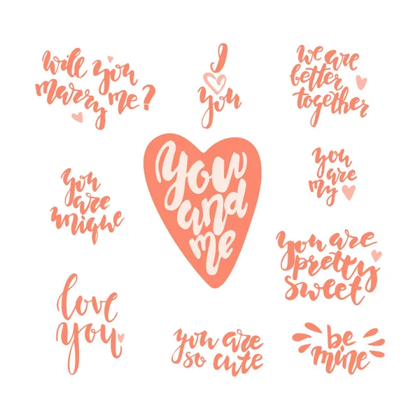 Citas de amor de letras dibujadas a mano para el Día de San Valentín — Archivo Imágenes Vectoriales