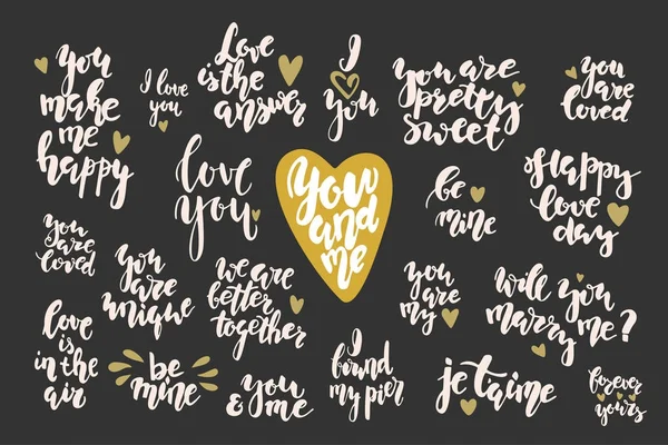 Día de San Valentín dibujado a mano letras inspiradoras qoutes conjunto. Stock vectordrawn caligrafía e ilustración vector conjunto — Archivo Imágenes Vectoriales