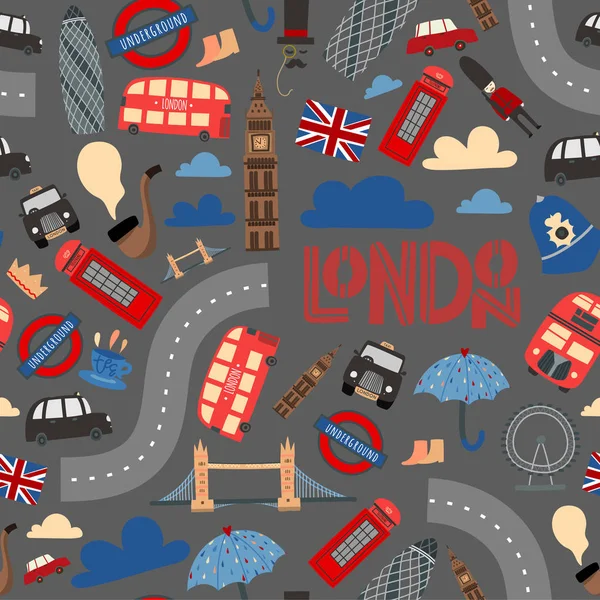 Londra seamless modeli. Çizgi film arka plan doodles — Stok Vektör