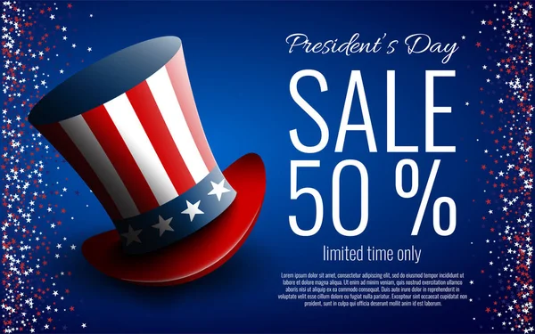 Presidents Day Sale banner med presidenter hatt — Stock vektor