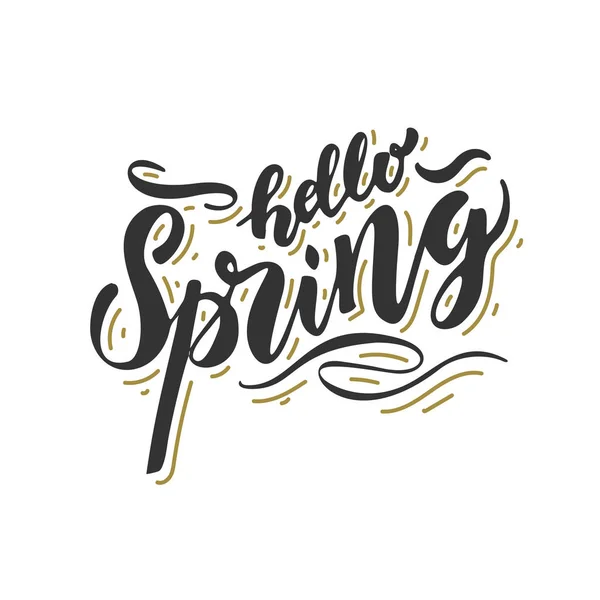 Olá, Spring. Escova caneta mão escrita lettering — Vetor de Stock