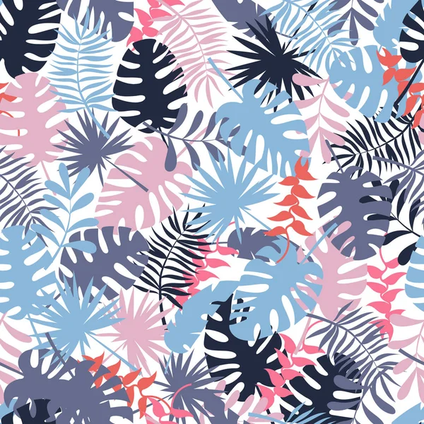 Nahtloses tropisches Muster mit Palmblättern. bunte Stoff Hintergrund — Stockvektor