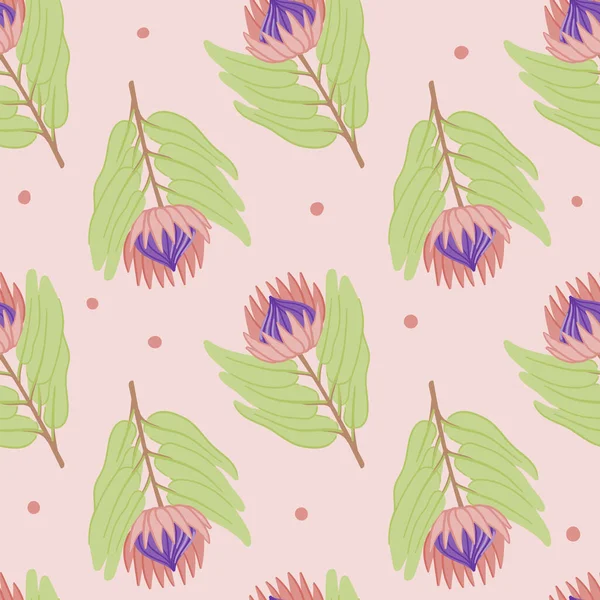 König Protea Frühling April Blume Cartoon Hand gezeichnet nahtlose Blumenmuster für Textil und Stoff. — Stockvektor