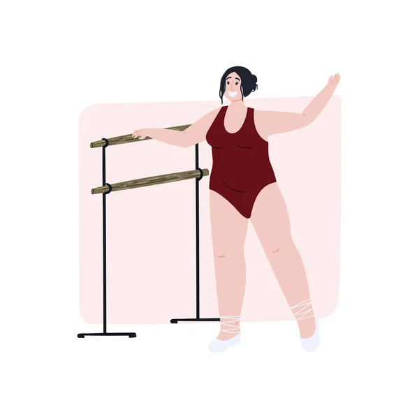 Plus taille femme ballerine est la formation. Illustration de concept dessinée à la main pour le corps positif, l'amour de soi et l'acceptation . — Image vectorielle