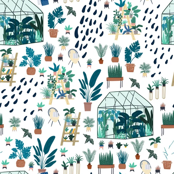 Urban Jungle Gardening Seamless Pattern Hand Drawn Doodle Floral Textile Stock Illustration