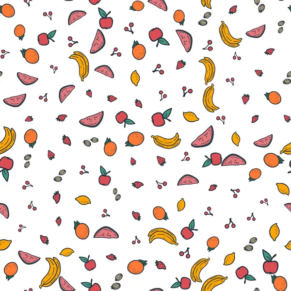 Doodle Fruits Seamless Pattern Wallpaper Wrapping Paper Textile Background Fabric — Stock Vector