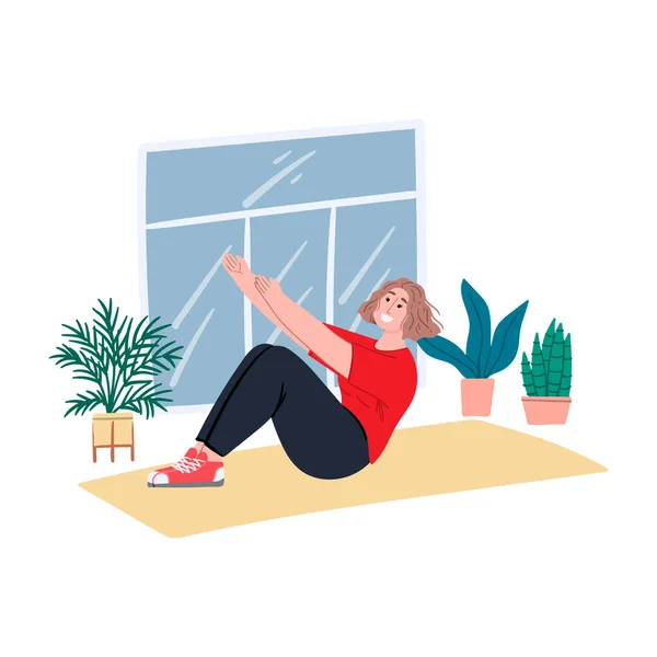 Happy Young Woman Does Sit Ups Home Hobby Activity Urban Royalty Free Stock Illustrations