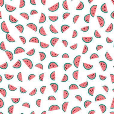 El çizimi karpuzlar duvar kâğıdı, ambalaj kağıdı, tekstil arka planı için kusursuz desen. Yaz döngüsü. Stok vektörü