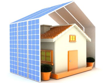 enerji tasarruflu ev 3d Render illüstrasyon