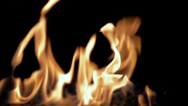 검은 배경에 불을 요소 슬로우 모션 imploding — 비디오