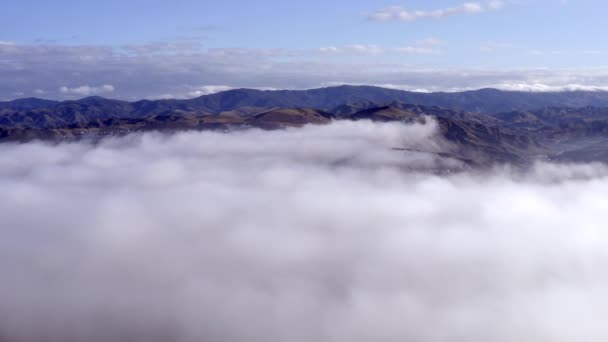 Mountains covered in morning mist, Los Angeles neighborhood, aerial — Stock Video