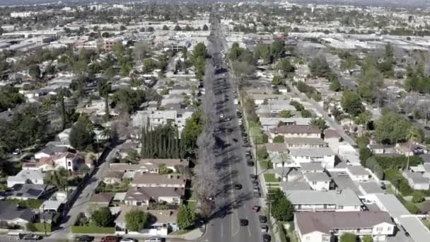 Aerial drone view of suburb residential houses, Van Nuys, California — Stock Video