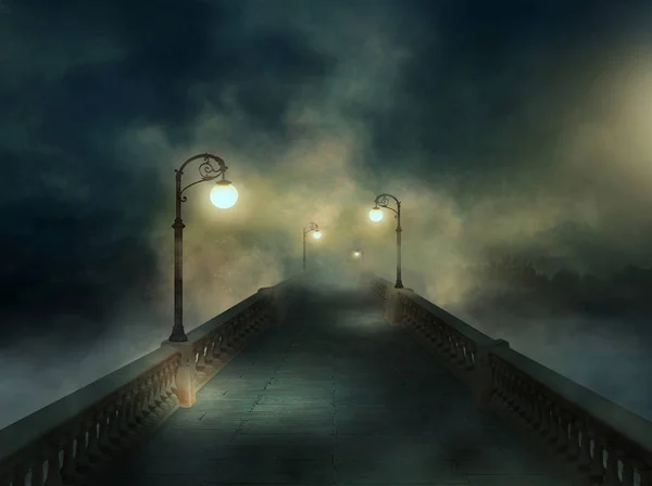 Fantasy bridge in the fog — Stock Photo, Image