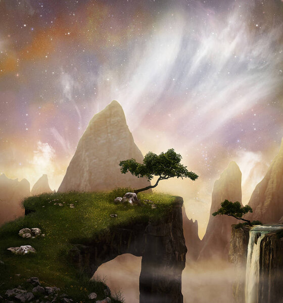 Fantasy landscape with beautiful cliffs and mountains