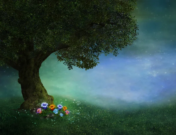Fantezi ağaç ve çiçek — Stok fotoğraf