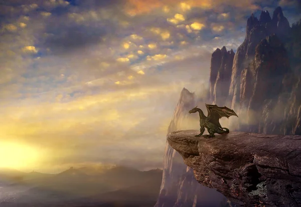Fantasy drago sulla roccia — Foto Stock