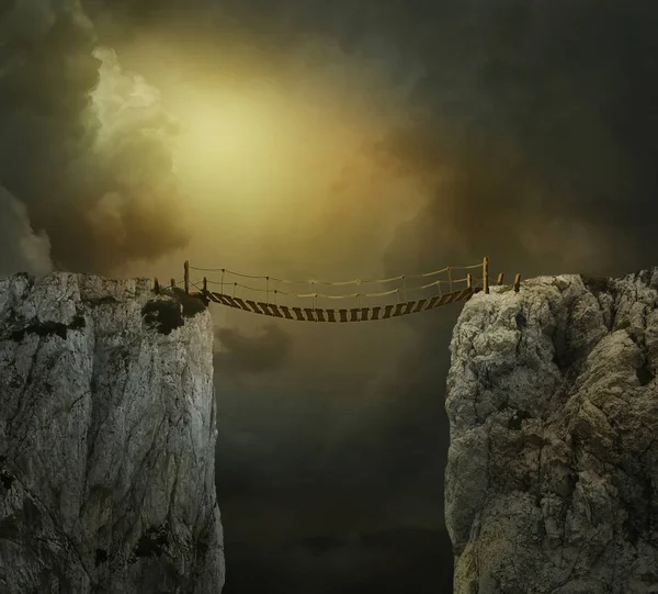 Fantasielandschaft mit Klippen und Brücke. — Stockfoto