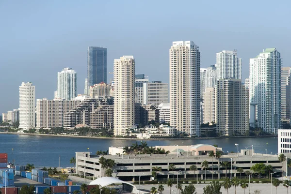 Reggeli Kilátás Brickel Key Városkép Mesterséges Lakósziget Miami Belvárosában Florida — Stock Fotó