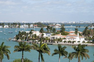 Palm Island 'ın lüks yerleşim bölgesinin havadan görünüşü (Florida).