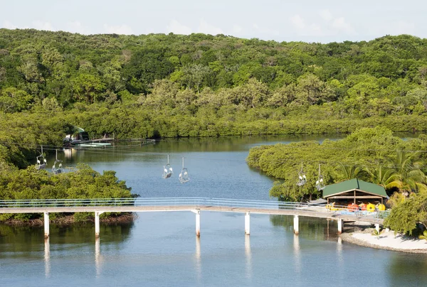 Gyalogos Híd Kábelközlekedés Roatan Szigeten Honduras Található Mahogany Bay Beach — Stock Fotó