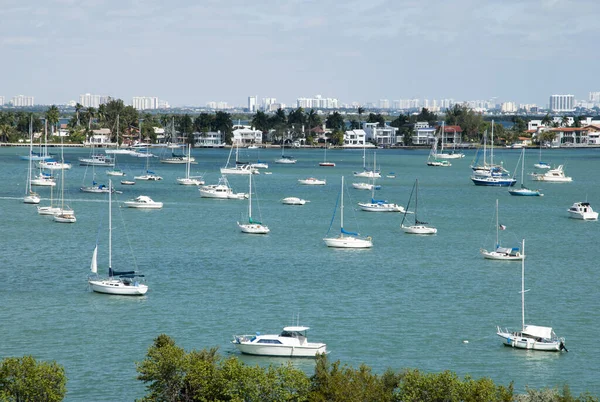 Pohled Mnoho Jachet Benátskými Ostrovy Pozadí Miami Florida — Stock fotografie