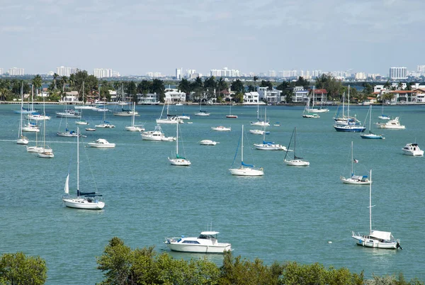 Udsigt Mange Lystbåde Med Venetianske Øer Baggrund Miami Florida - Stock-foto